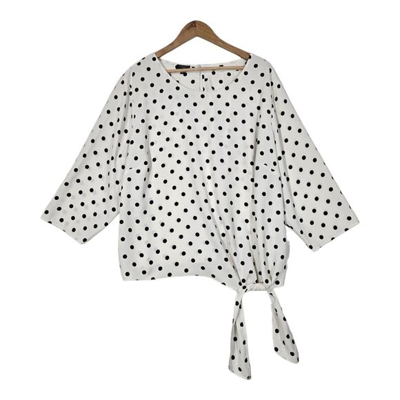 Talbots Side Tie Dot Print Top Sz 3X White Black Polka Dot 3/4 Sleeve READ - Picture 1 of 14